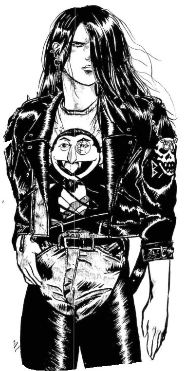 Un se&ntilde;or heavy muy apuesto con el pelo largo y una camiseta del Conde Contar de Barrio S&eacute;samo